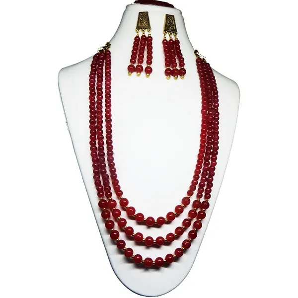 Maroon_Glass_Beads_Three_Line_Necklace_For_Women