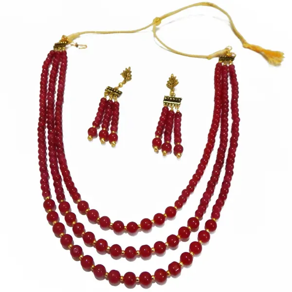 Maroon_Glass_Beads_Three_Line_Necklace_For_Women