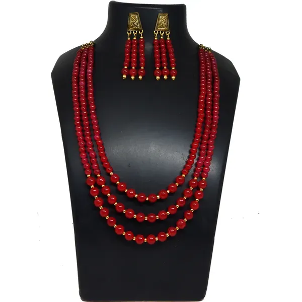 Maroon_Glass_Beads_Three_Line_Necklace_For_Women