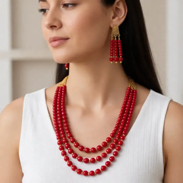 Maroon_Glass_Beads_Three_Line_Necklace_For_Women