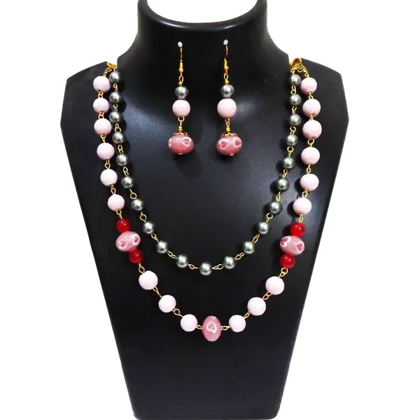 Pink_Plain_Glass_Beads_And_Synthetic_Black_Pearl_Fancy_Necklace_For_Women