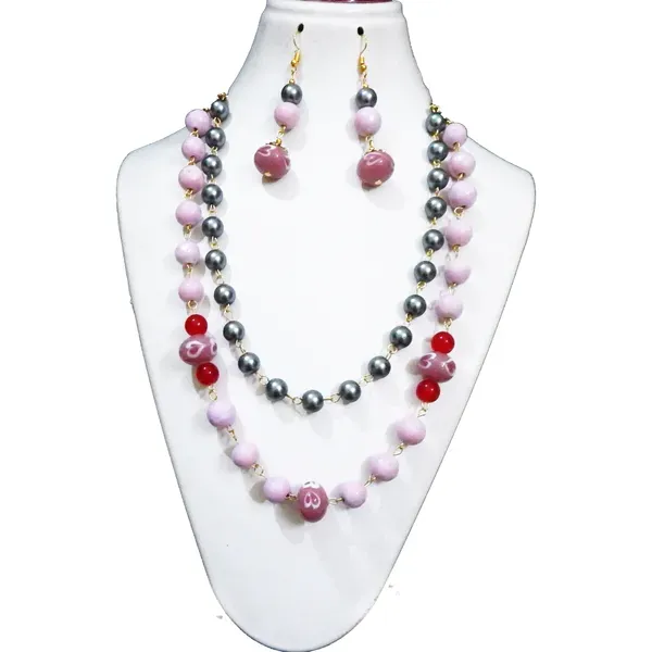 Pink_Plain_Glass_Beads_And_Synthetic_Black_Pearl_Fancy_Necklace_For_Women