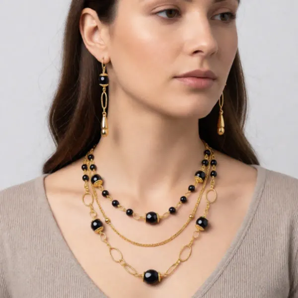 Gold_Multi_Line_Metal_Chain_Glass_Beads_Necklace_For_Women