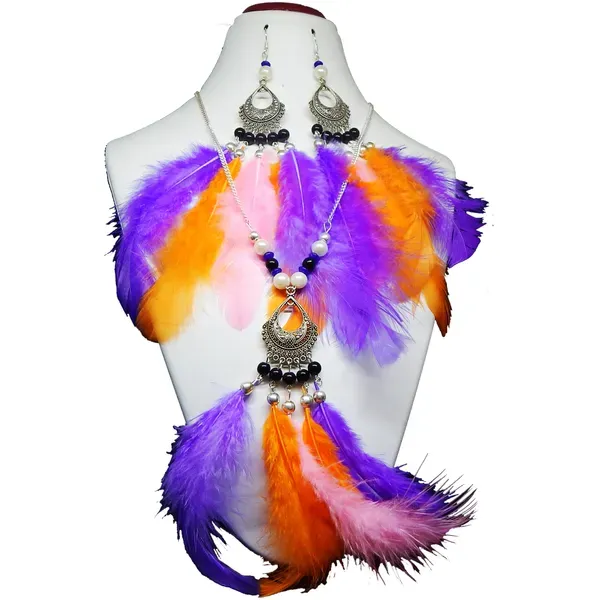 Multicolor_Metal_Chain_Real_Feathers_Necklace_For_Women