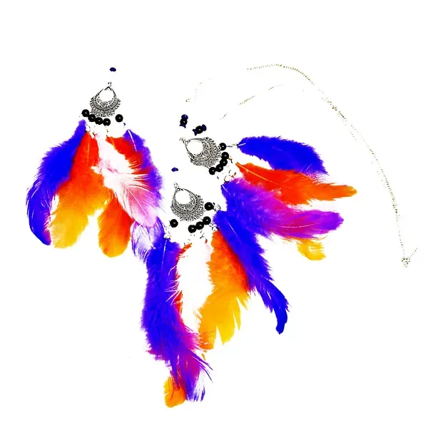 Multicolor_Metal_Chain_Real_Feathers_Necklace_For_Women