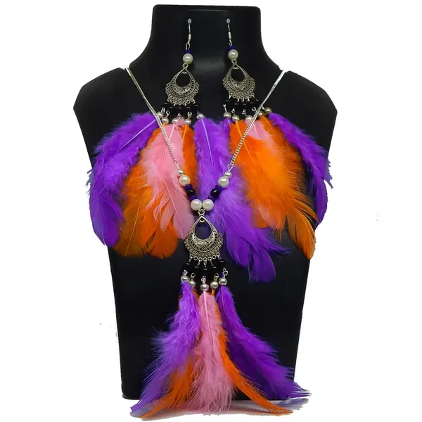 Multicolor_Metal_Chain_Real_Feathers_Necklace_For_Women