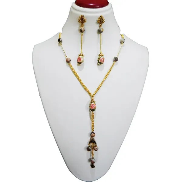 Multicolor_Printed_Glass_Beads_Metal_Chain_Necklace_For_Women