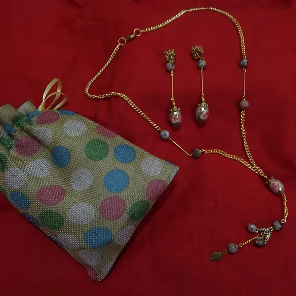 Multicolor_Printed_Glass_Beads_Metal_Chain_Necklace_For_Women
