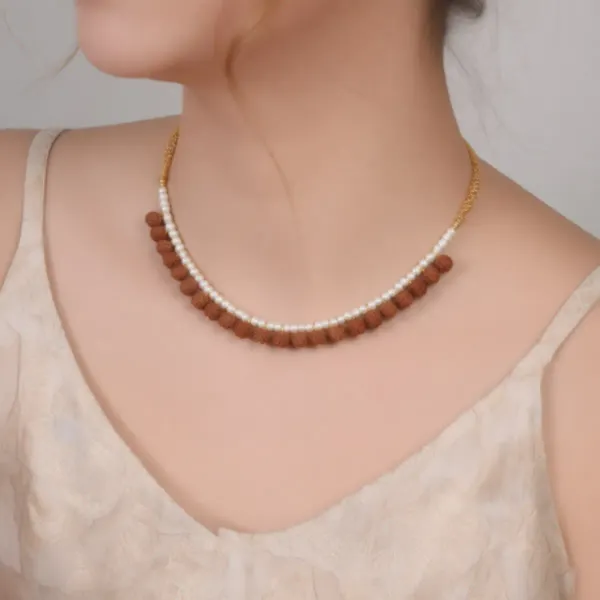 Multicolor_5mm_Real_Pearl_With_Rudraksha_Choker_Necklace_For_Women