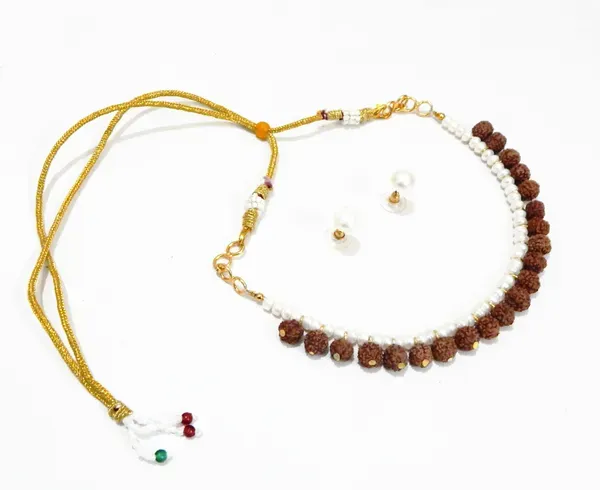 Multicolor_5mm_Real_Pearl_With_Rudraksha_Choker_Necklace_For_Women