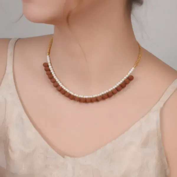 Multicolor_5mm_Real_Pearl_With_Rudraksha_Choker_Necklace_For_Women