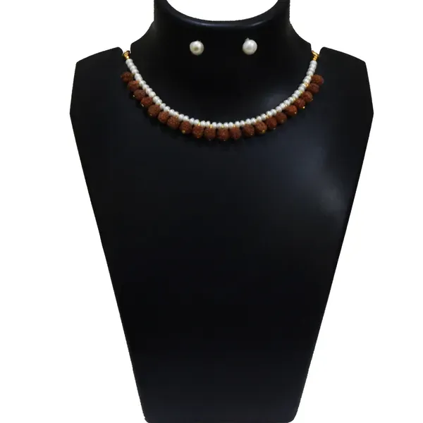 Multicolor_5mm_Real_Pearl_With_Rudraksha_Choker_Necklace_For_Women