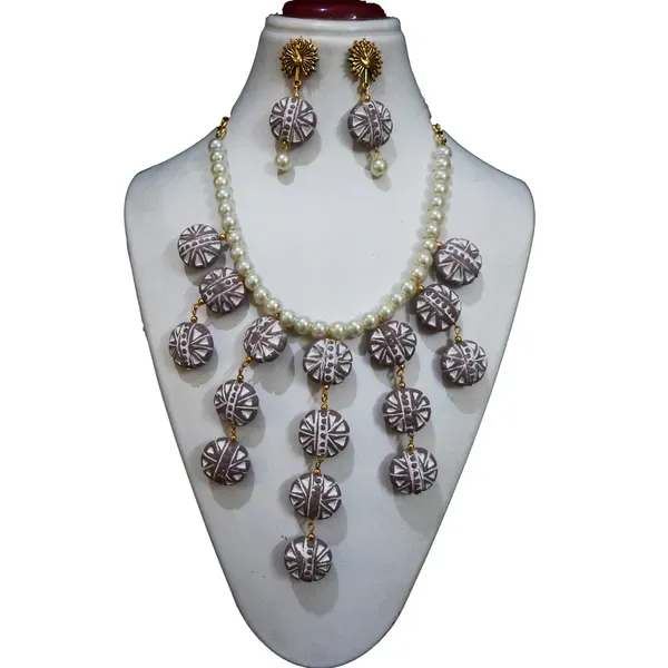 Brown_Clay_With_Synthetic_Pearl_Beads_Choker_Necklace_For_Women