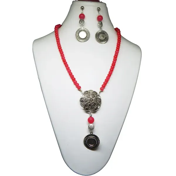 Red_Glass_Beads_With_Metal_Pendant_Necklace_For_Women