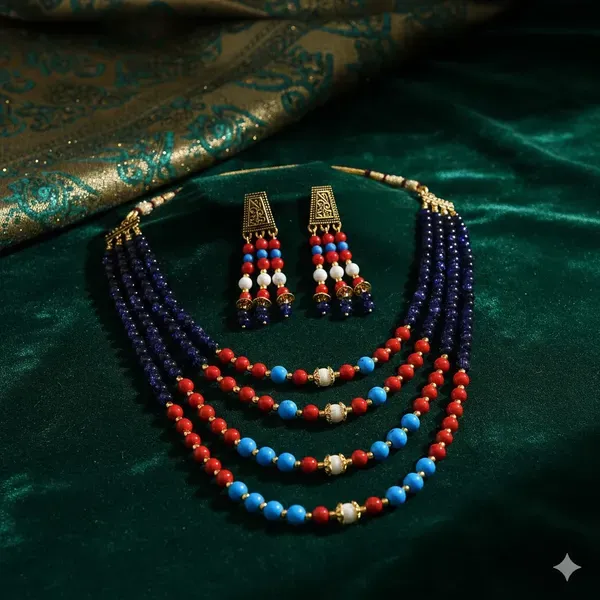 Multicolor_Blue_Gold_Stone_Mixed_Beads_Layered_Necklace_For_Women