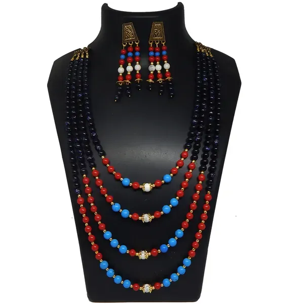 Multicolor_Blue_Gold_Stone_Mixed_Beads_Layered_Necklace_For_Women