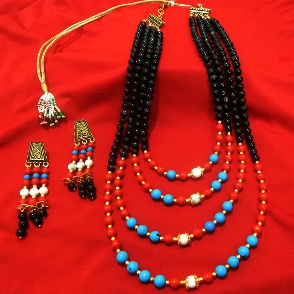 Multicolor_Blue_Gold_Stone_Mixed_Beads_Layered_Necklace_For_Women