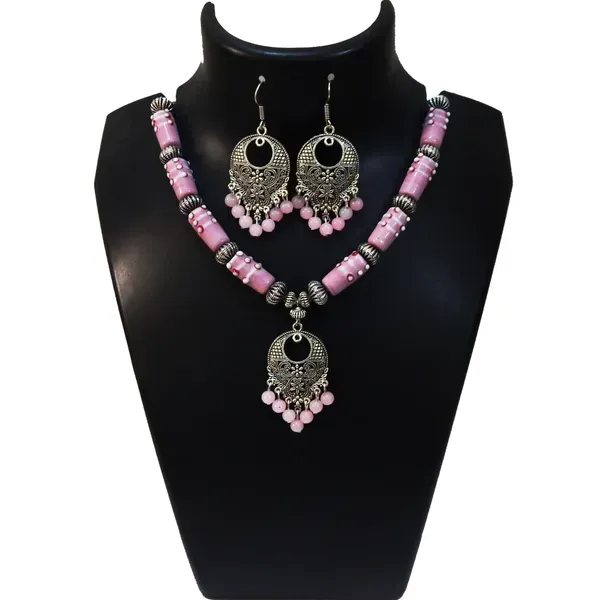 Pink_Lampwork_Glass_Beads_Choker_Necklace_For_Women