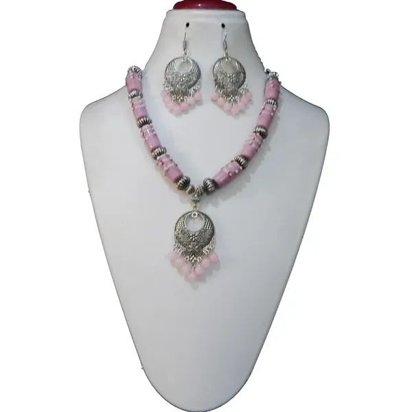 Pink_Lampwork_Glass_Beads_Choker_Necklace_For_Women