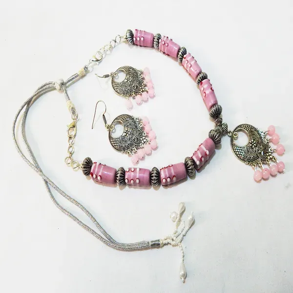Pink_Lampwork_Glass_Beads_Choker_Necklace_For_Women