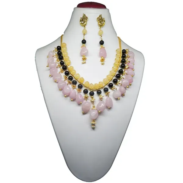 Pink_Gemstone_Rose_Quartz_Tumble_Stone_Beads_Necklace_For_Women