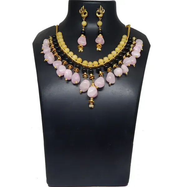 Pink_Gemstone_Rose_Quartz_Tumble_Stone_Beads_Necklace_For_Women