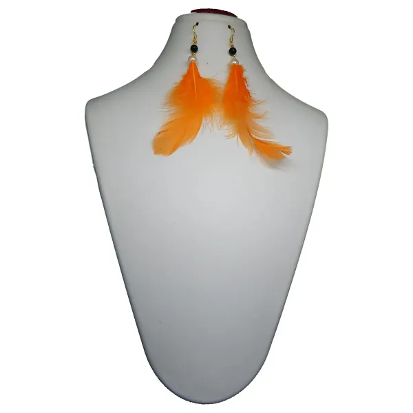 Orange_Feathers_Hanging_Hook_Earrings_For_Women