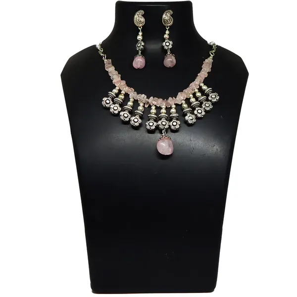 Pink_Gemstone_Rose_Quartz_Tumble_Chips_Choker_Necklace_For_Women