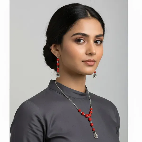 Red_Gemstone_Coral_Small_Pendant_Necklace_For_Women