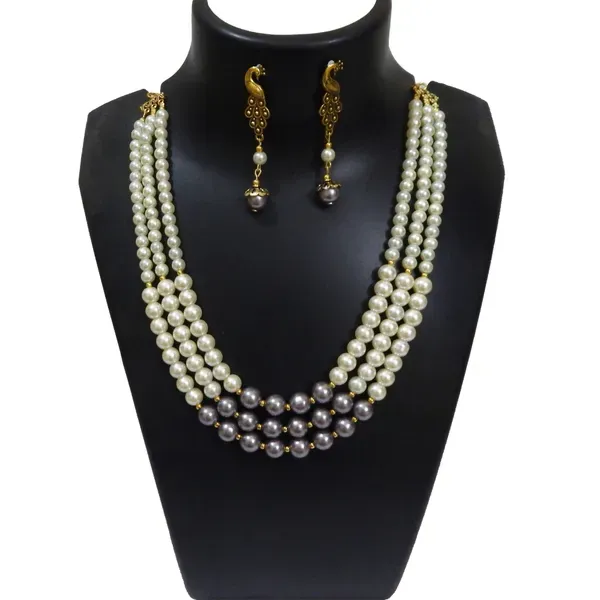 Black_White_Synthetic_Pearl_3_Line_Necklace_For_Women