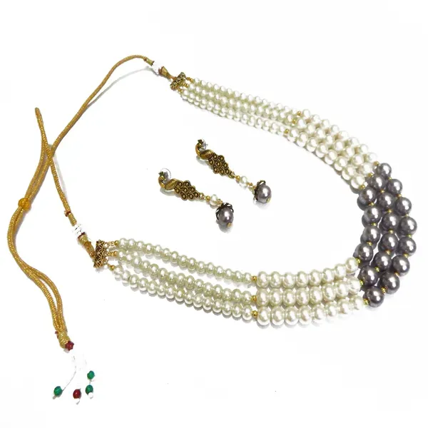 Black_White_Synthetic_Pearl_3_Line_Necklace_For_Women