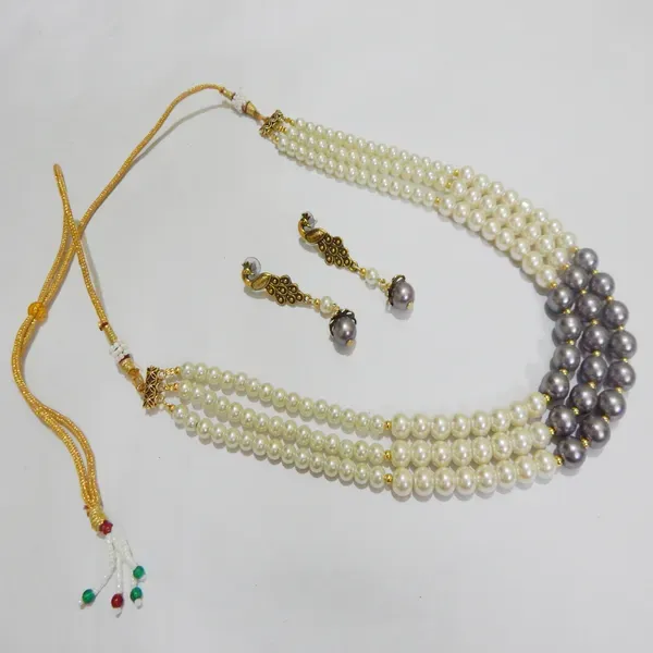 Black_White_Synthetic_Pearl_3_Line_Necklace_For_Women