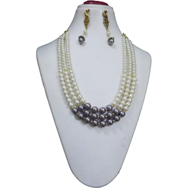 Black_White_Synthetic_Pearl_3_Line_Necklace_For_Women