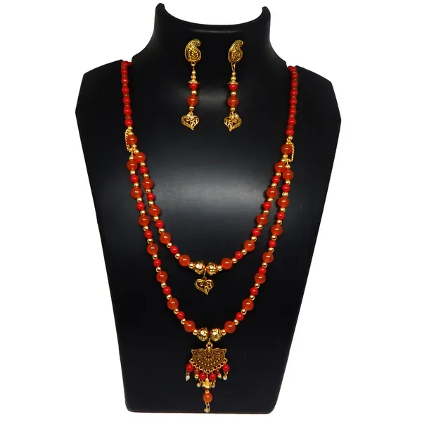 Orange_Gemstone_Carnelian_Red_Coral_With_Metal_Pendant_Necklace_For_Women