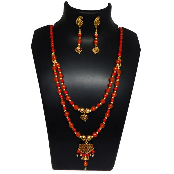 Orange_Gemstone_Carnelian_Red_Coral_With_Metal_Pendant_Necklace_For_Women