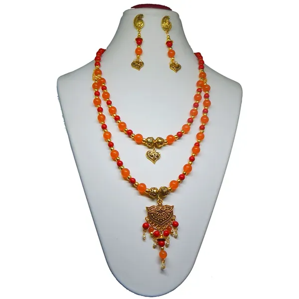 Orange_Gemstone_Carnelian_Red_Coral_With_Metal_Pendant_Necklace_For_Women