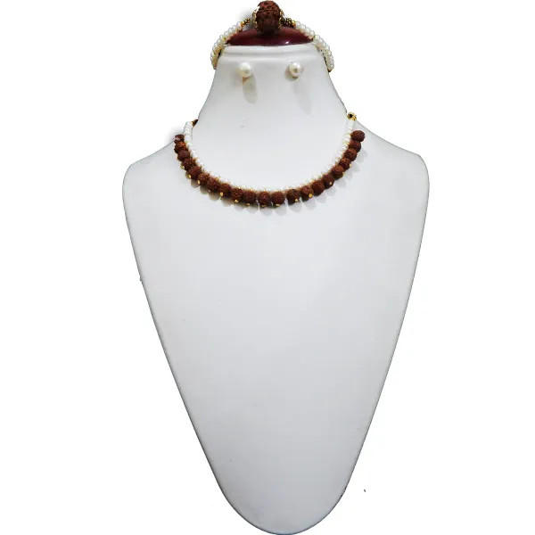 Brown_5mm_Real_Pearl_With_Rudraksha_Choker_Necklace_For_Women