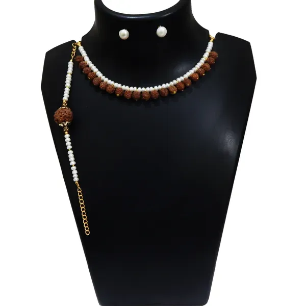 Brown_5mm_Real_Pearl_With_Rudraksha_Choker_Necklace_For_Women