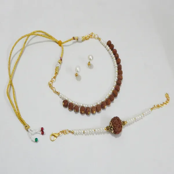 Brown_5mm_Real_Pearl_With_Rudraksha_Choker_Necklace_For_Women