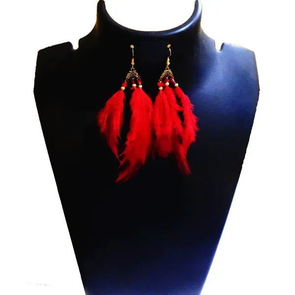 Red_Color_Feathers_Hanging_Metal_Earrings_For_Women