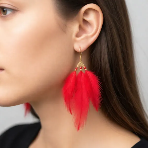 Red_Color_Feathers_Hanging_Metal_Earrings_For_Women