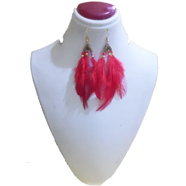 Red_Color_Feathers_Hanging_Metal_Earrings_For_Women