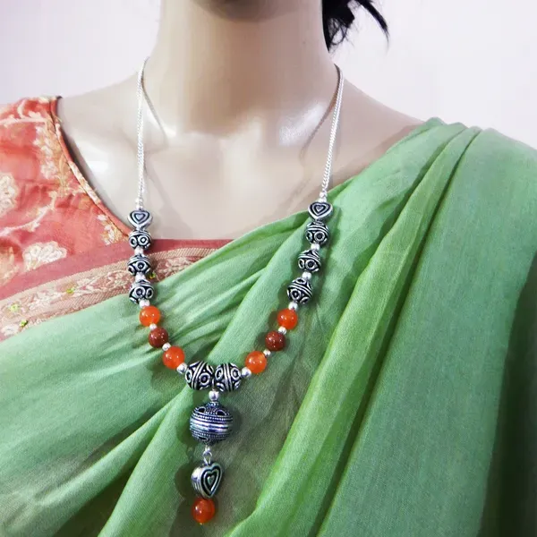 Multicolor_Gemstone_Carnelian_Goldstone_With_Metal_Beads_Necklace_For_Wom