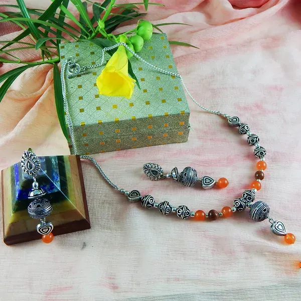 Multicolor_Gemstone_Carnelian_Goldstone_With_Metal_Beads_Necklace_For_Wom