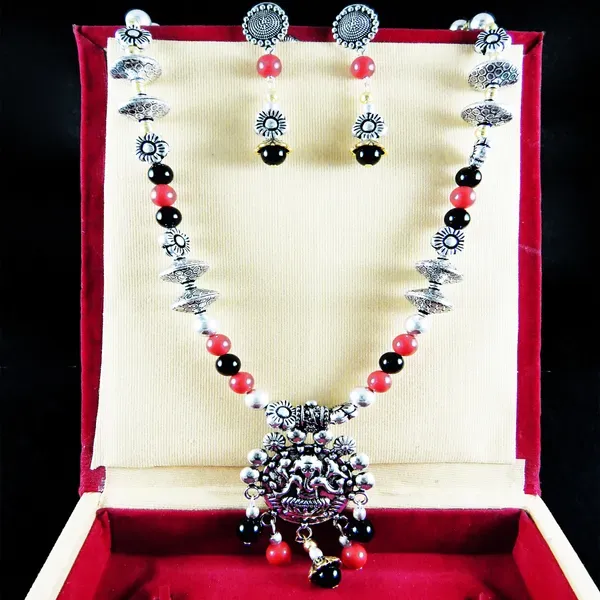 Multicolor_Gemstone_Metal_Beads_With_Pendant_Necklace_For_Women
