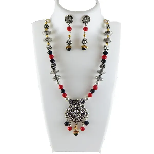 Multicolor_Gemstone_Metal_Beads_With_Pendant_Necklace_For_Women