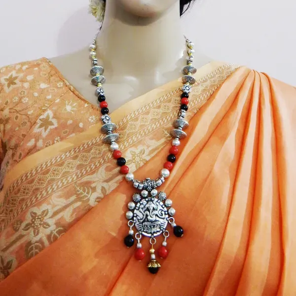 Multicolor_Gemstone_Metal_Beads_With_Pendant_Necklace_For_Women