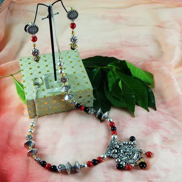 Multicolor_Gemstone_Metal_Beads_With_Pendant_Necklace_For_Women