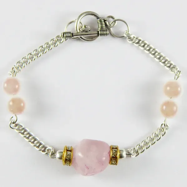 Pink_Gemstone_Rose_Quartz_Tumble_Beads_Chain_Bracelet_For_Women