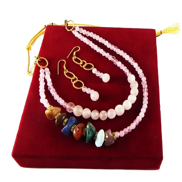Pink_Gemstone_Rose_Quartz_Two_Line_Stone_Beads_Necklace_For_Women